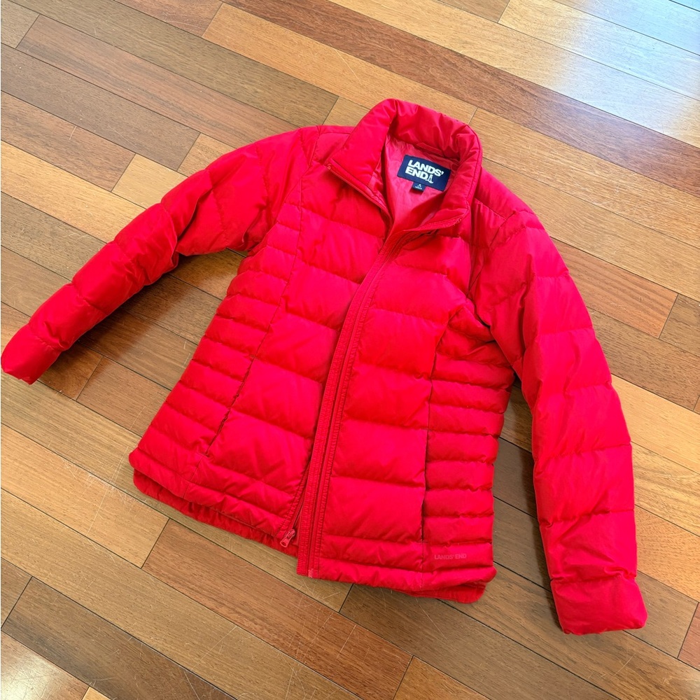 Lands' End Women's Red Puffer Jacket